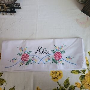 Vintage Embroidered Hers Pillow Case floral